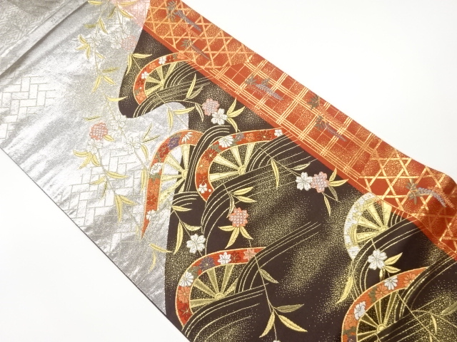 JAPANESE KIMONO / VINTAGE FUKURO OBI / WOVEN WEEPING FLOWER & CLASSICAL PATTERN
